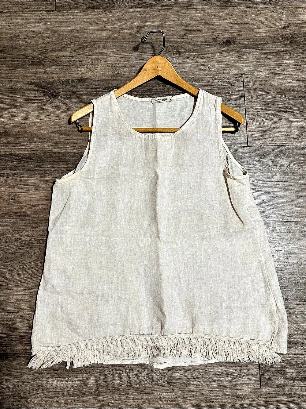 Valentina NALDI Linen Fringe Hem Tank Top Cream Color Linen Size Large